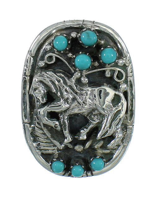 Southwest Authentic Sterling Silver Turquoise Horse Ring Size 8-1/4 QX84658